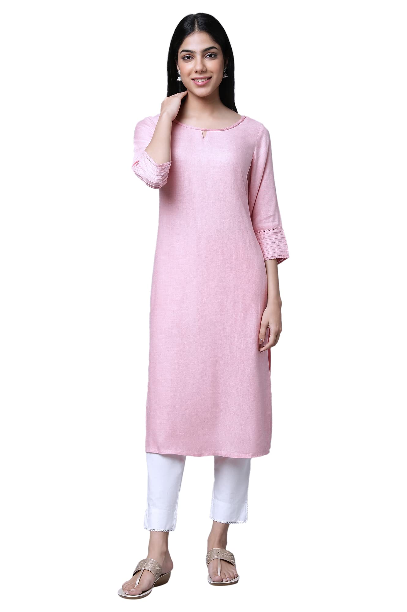 Aurelia Womens Viscose Solid Regular Kurta (23FEA12231-702548_Pink