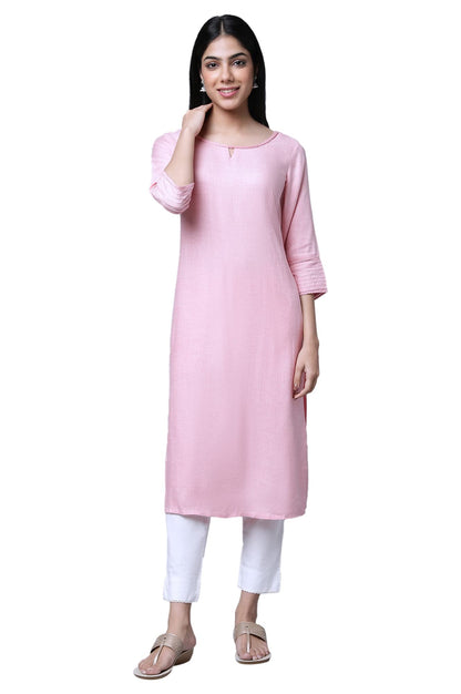Aurelia Womens Viscose Solid Regular Kurta (23FEA12231-702548_Pink