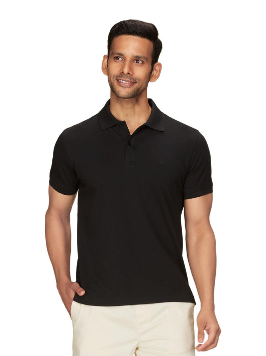 XYXX Mens Solid Regular Fit Shirt (XY_CR14_Polo Tshirt_1_Black