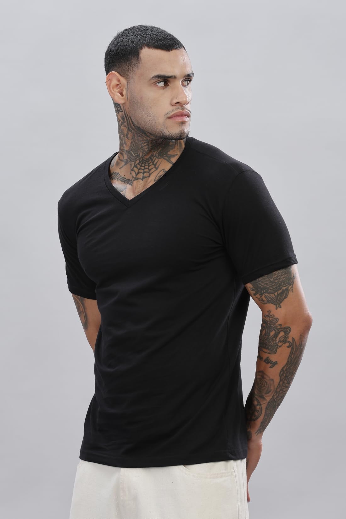 ADRO V-Neck T Shirt for Men, 100% Cotton Vneck Tshirt is Ideal for Casual wear, Workouts and Loungewear, Adding a Stylish Touch.