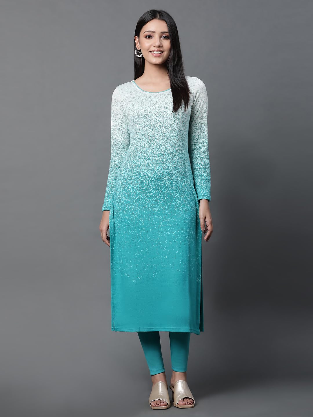 Aurelia Green Ombre Winter Kurta and Tights Set