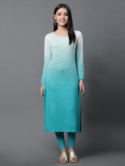 Aurelia Green Ombre Winter Kurta and Tights Set