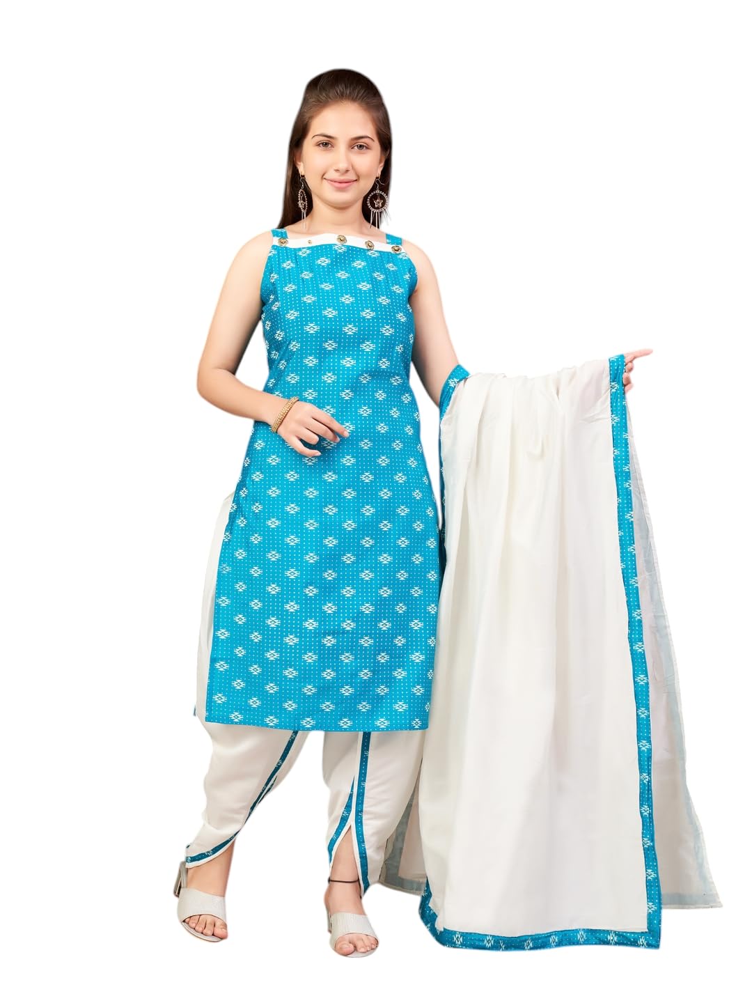 Aarika Girls Ethnic Wear Sea Green-Cream Colour Printed Silk Dhoti Kurta Set-8-15 Years (Dh-Tr-K-941)