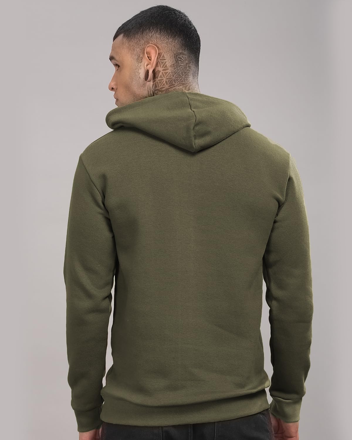 ADRO Men's Cotton Neck Hooded Sweatshirt (H24-BOST-OL_Olive