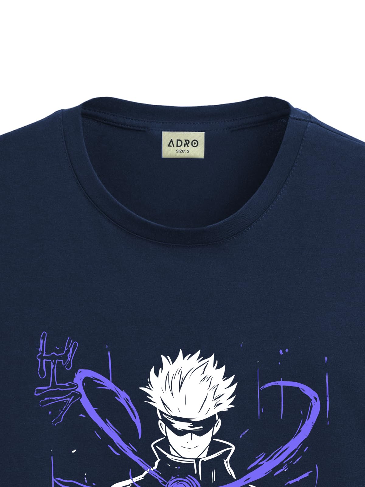 ADRO Mens Anime T Shirt - Premium Cotton Anime Gojo Tshirt - Perfect for Anime Fans Print and Comfortable Fit Navy Blue T-Shirt|