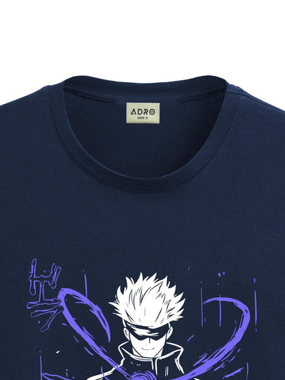 ADRO Mens Anime T Shirt - Premium Cotton Anime Gojo Tshirt - Perfect for Anime Fans Print and Comfortable Fit Navy Blue T-Shirt|