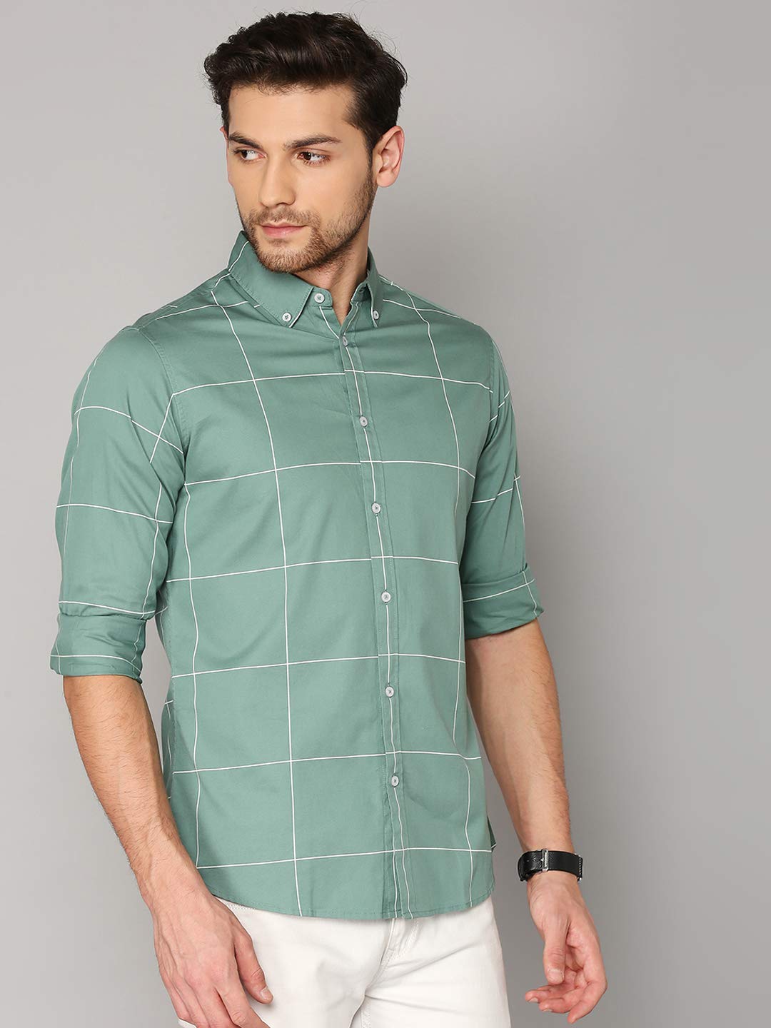 Dennis Lingo MenS Cotton Full Sleeves Checkered Button Down Slim Fit Cotton Casual Shirt