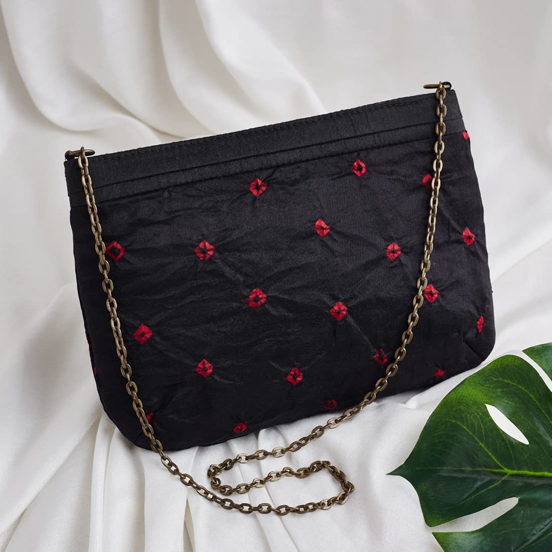 Fabindia Women's Black Fabric Hand Embroidered Sling
