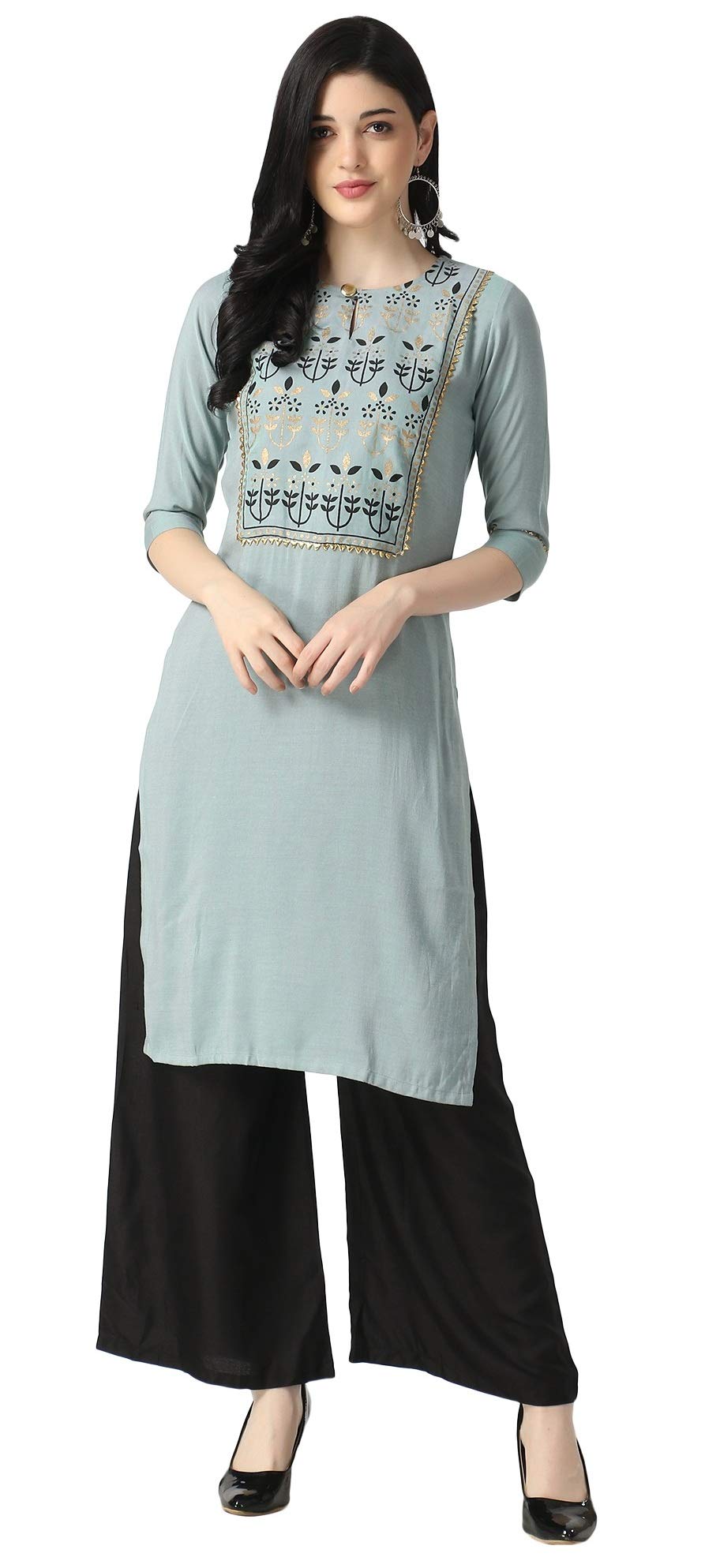 DHRUVI TRENDZ Women's RayonSolid Stitched Kurti/Kurta and Bottom Set with Palazzos for Women & Girls