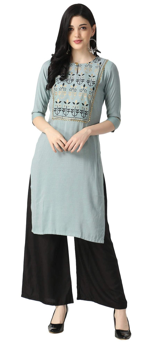 DHRUVI TRENDZ Women's RayonSolid Stitched Kurti/Kurta and Bottom Set with Palazzos for Women & Girls