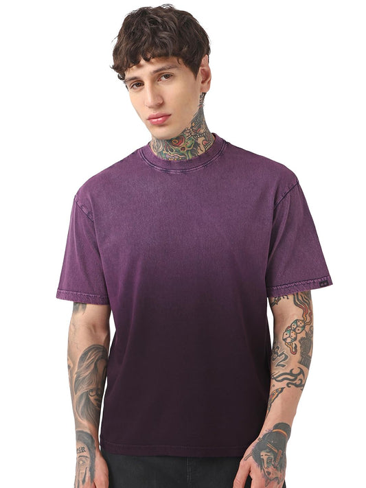 Bewakoof Mens Self Design Oversized Fit Half Sleeve Round Neck Cotton T-Shirt_662229_Maroon_L