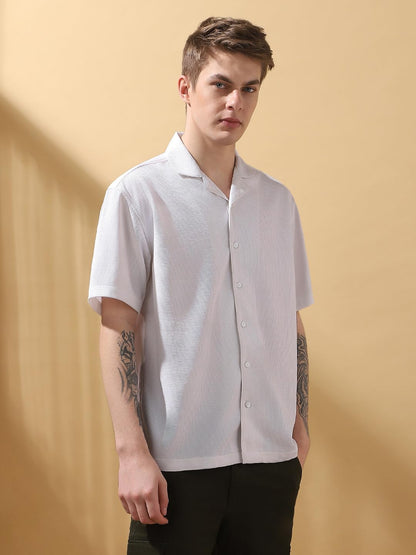 Dennis Lingo Men Relaxed Fit White Half Sleeves Polyester Casual Shirt