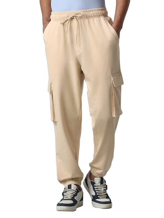 Bewakoof Air 1.0 Mens Solid Oversized Fit Cotten Blend Cargo Mid Rise Joggers_604230_Brown_L