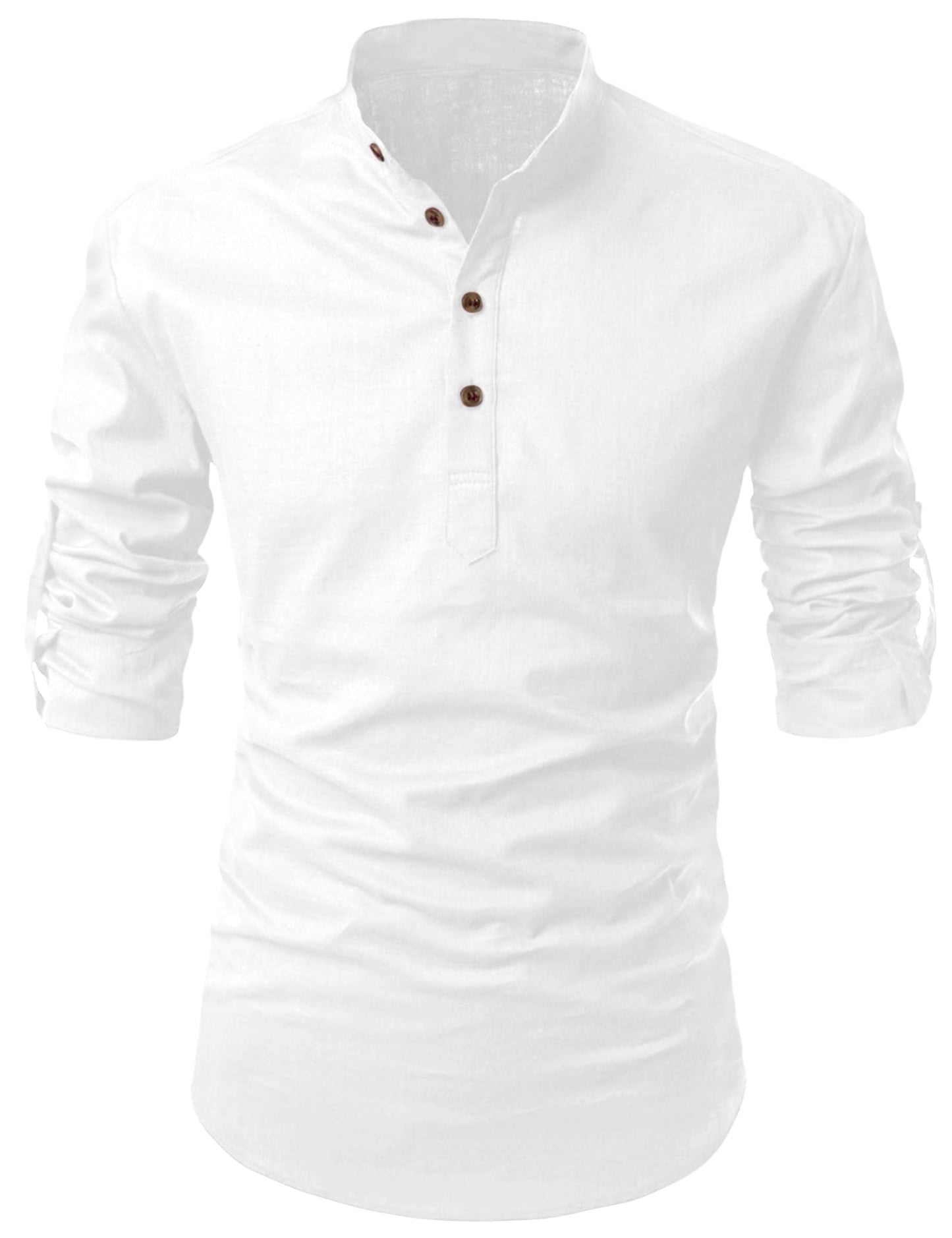 Zombom MenS Solid Cotton Blend Casual Regular Fit Mandarin/Chinese Collor Full Sleeve Kurta Shirt For Men White