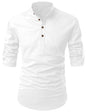 Zombom MenS Solid Cotton Blend Casual Regular Fit Mandarin/Chinese Collor Full Sleeve Kurta Shirt For Men White