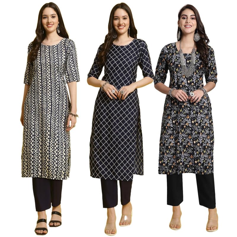Pinkmint WomenS Crepe Printed Kurta And Pant Set (Pack Of 3)