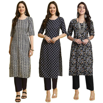 Pinkmint WomenS Crepe Printed Kurta And Pant Set (Pack Of 3)