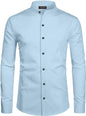 Mildin MenS Cotton Blend Solid Shirt With Mandarin Chinese Collar Full Sleeve Curved Hemline Button Closure Slim Fit | Shirt Fo