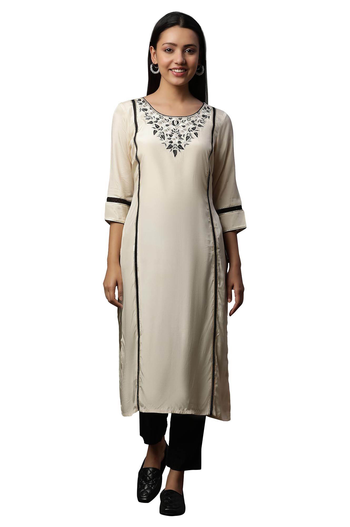Aurelia WomenS Viscose Regular Kurta (24Fea15104_Beige