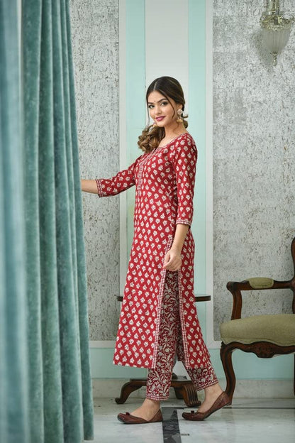 ANNI DESIGNER Women's Cotton Blend Floral Printed Straight Kurta with Pants & Dupatta (Tasya)