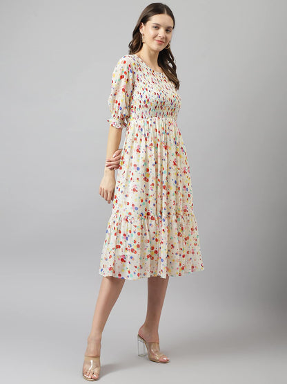 Toochki WomenS White Georgette Polka Dot Tiered Western Dress | Dress For Women | A Line Dress | Winter Dress | Western Dress |