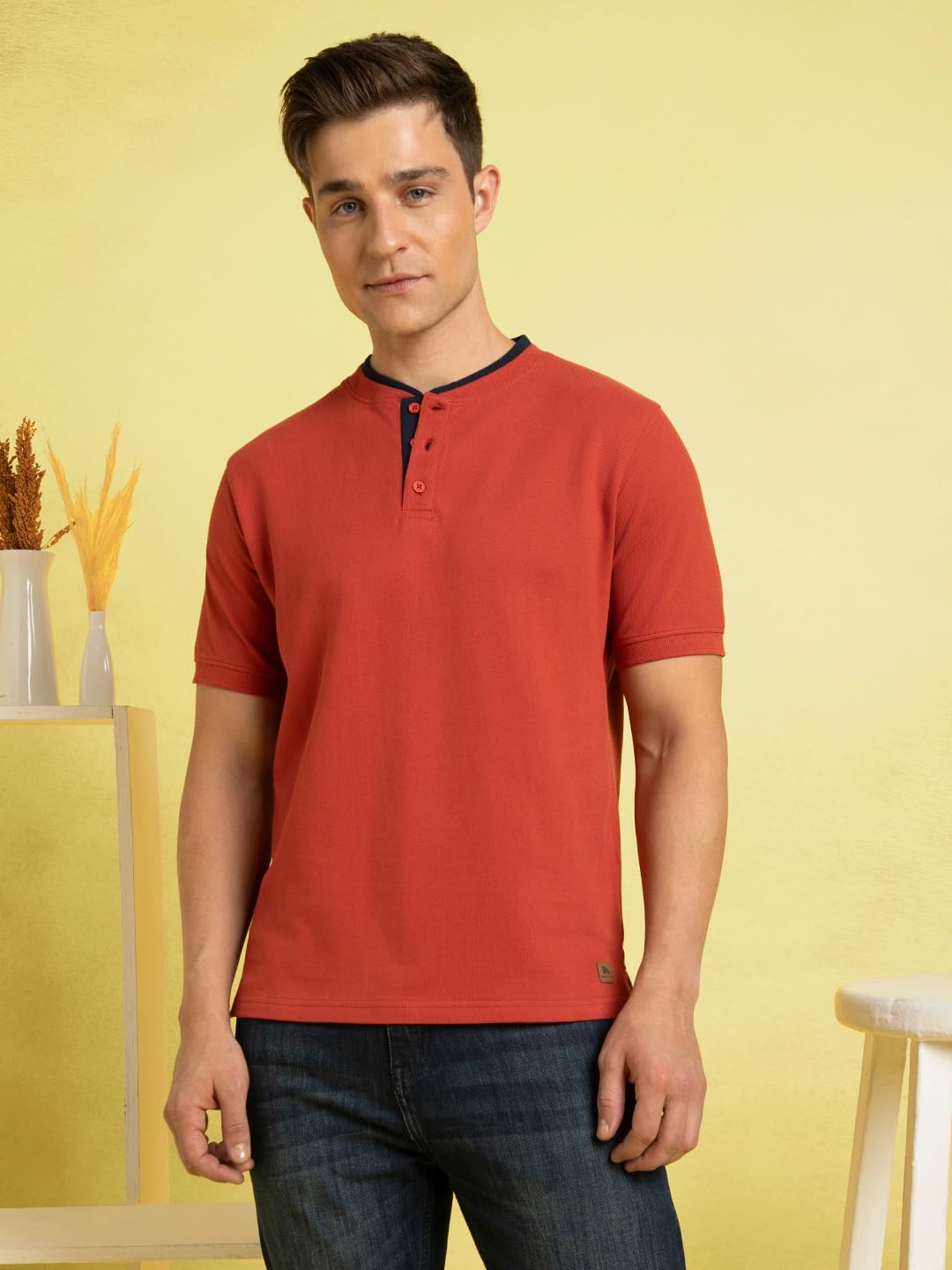 Dennis Lingo Men Cotton Regular Fit Solid T Shirts Rust