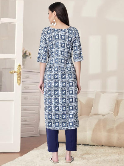 Pinkmint Kurta Set for Women Cotton Printed Straight Kurta with Pant (Pack of 1)