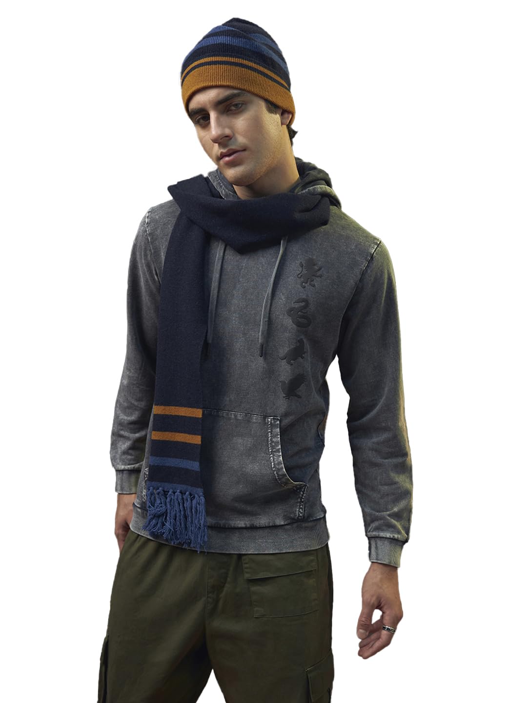 Bewakoof Official Harry Potter Merchandise Mens Graphic Printed Regular Fit Hoodies_ 625621_Grey_XL