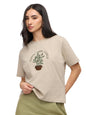The Souled Store Plants Over Pixels Women and Girls Short Sleeves Round Neck Beige Embroidered Cotton Relaxed Fit T-Shirts