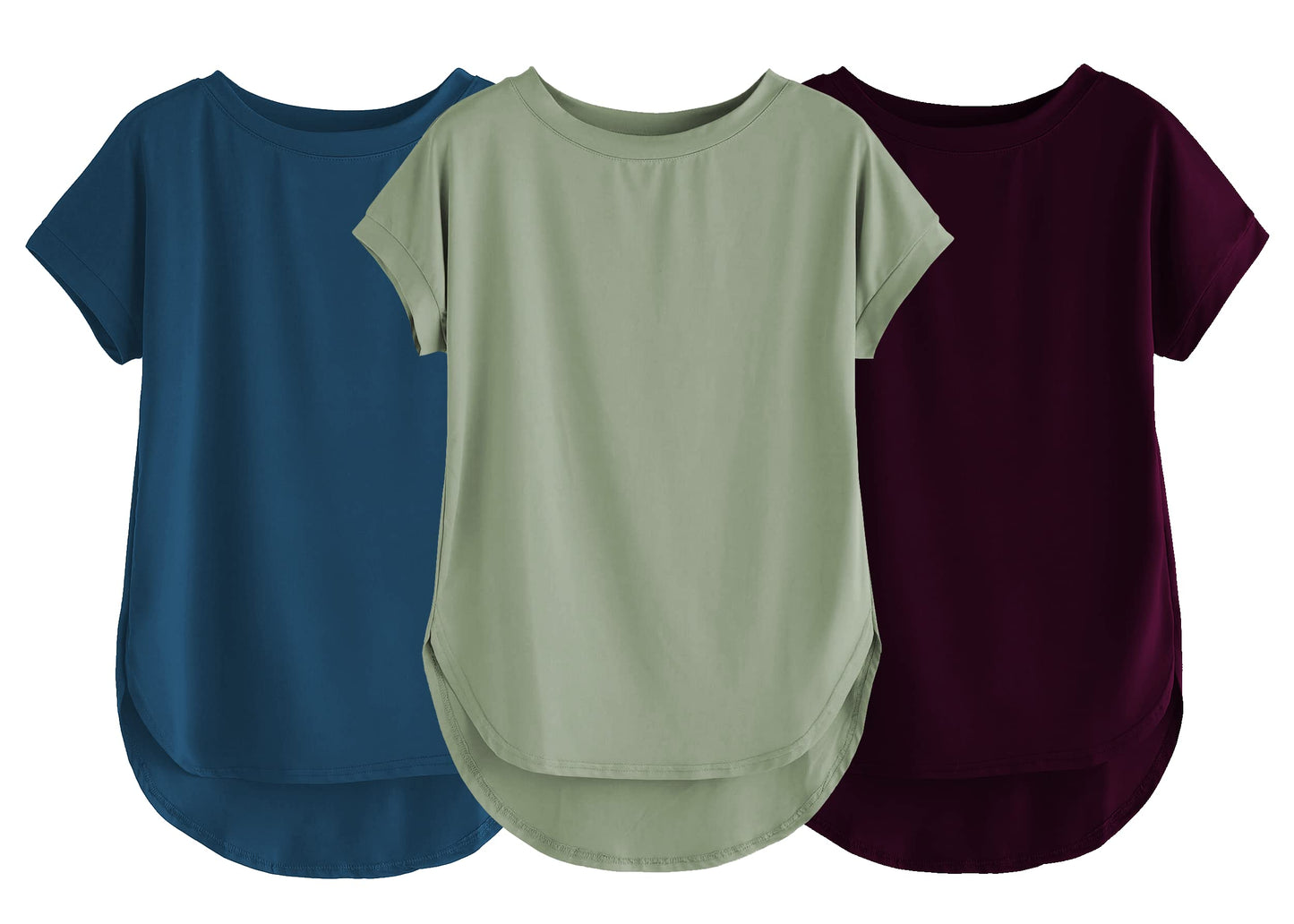 Fabricorn Combo Of Three Plain Sage Green, Airforce Blue And Wine Round Neck Up And Down Cotton Tshirt For Women (Sage Green, Ai