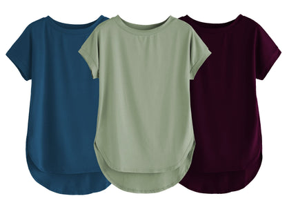 Fabricorn Combo Of Three Plain Sage Green, Airforce Blue And Wine Round Neck Up And Down Cotton Tshirt For Women (Sage Green, Ai