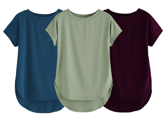 Fabricorn Combo Of Three Plain Sage Green, Airforce Blue And Wine Round Neck Up And Down Cotton Tshirt For Women (Sage Green, Ai