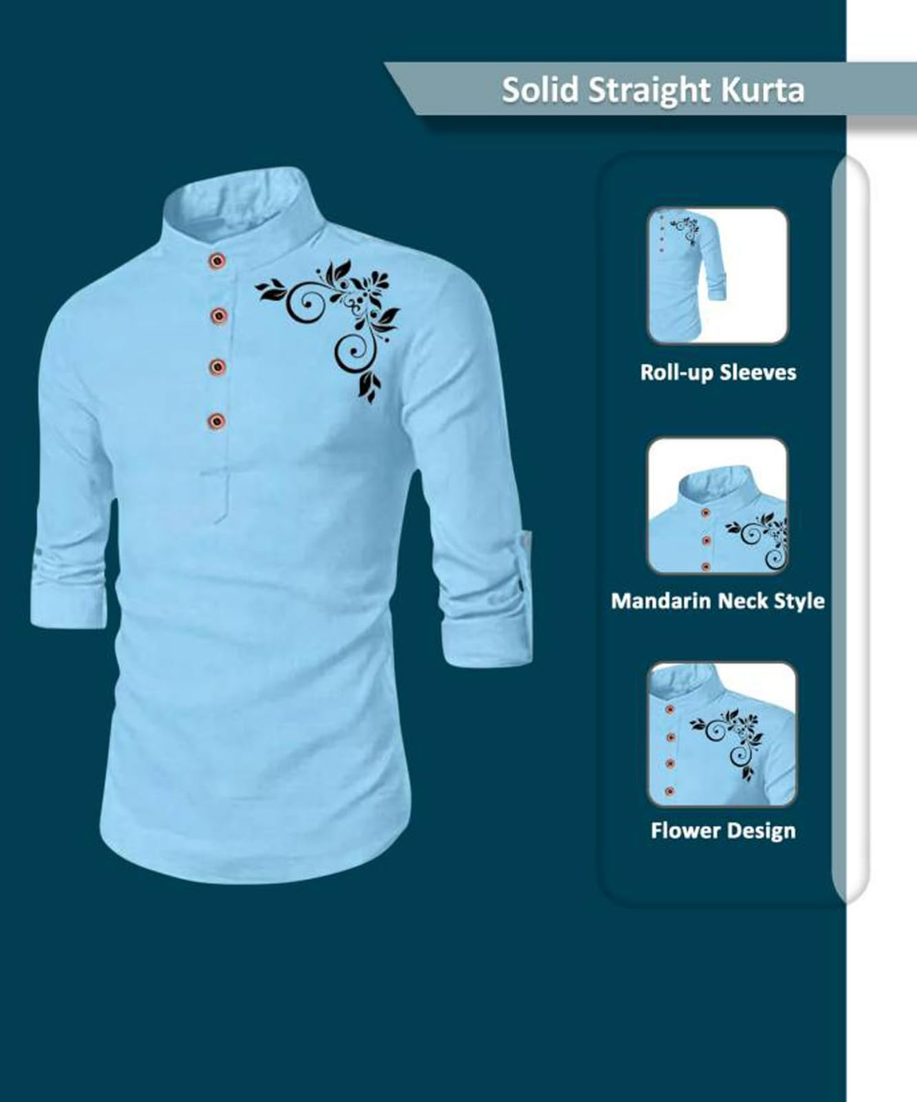 Deemoon MenS Full Sleeve Short Kurta Shirt With A Trendy Mandarin Collar Crafted From A Premium Cotton Blend For Comfort Ideal