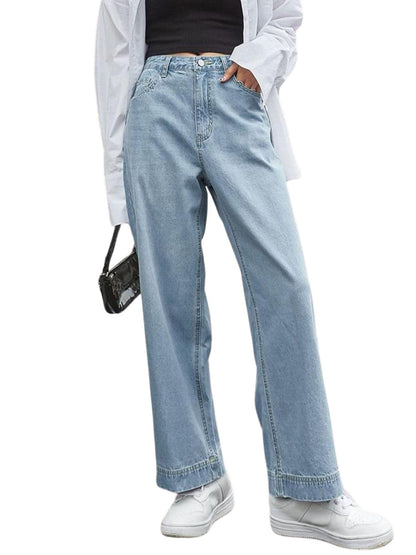 Greciilooks Women High Rise High Waist Jeans Wide Leg Straight Fit Denim | Baggy Cargo Style Casual Pants & Daily College Wear,