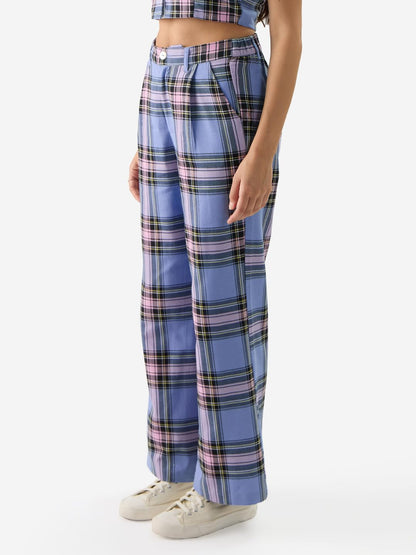 The Souled Store Lilac Blossom Women and Girls Straight Fit High Rise Cotton Checkered Pants