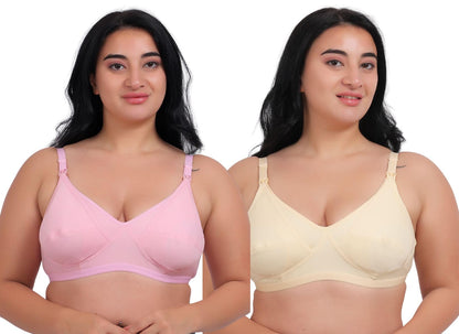 Fabme WomenS Cotton Wire Free Casual Nursing Bra (Pack Of 2) (Po2-Br_14_Skin, Pink
