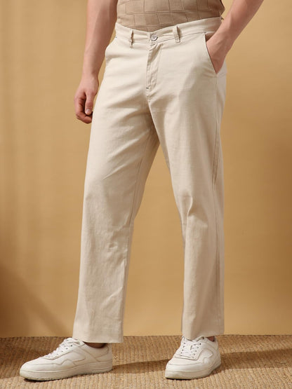 Dennis Lingo Men Beige Solid Relaxed fit Trousers