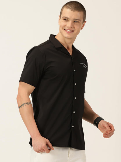Thomas Scott Classic Slim Fit Cuban Collar Casual Shirt Black