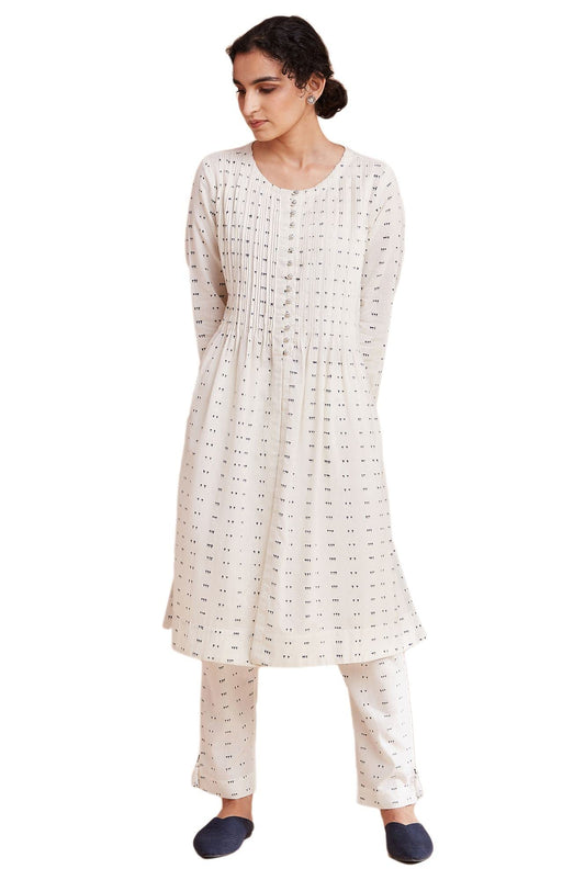 W for Woman Women Round Neck Kurta Block Print 38 L Full SLV