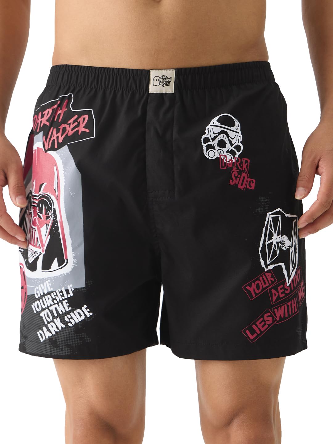 The Souled Store Official Star Wars: Dark Side Men and Boys Pull On Black Graphic Printed Cotton Boxer Shorts
