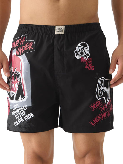 The Souled Store Official Star Wars: Dark Side Men and Boys Pull On Black Graphic Printed Cotton Boxer Shorts