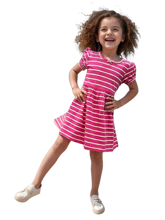 A.T.U.N. (ALL THINGS UBER NICE) Short Sleeve Pink Striped Alice Dress for Girls