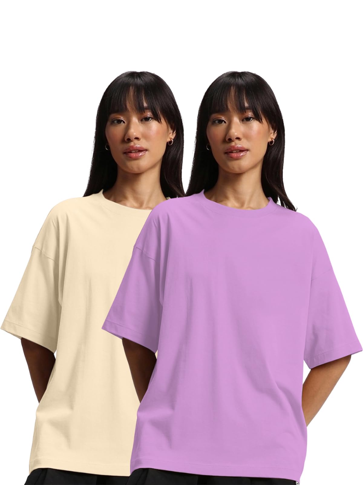 JUNEBERRY Pure Cotton Drop Shoulder Oversized Baggy Fit Half Sleeve Plain Solid Round Neck Multicolor T-Shirt for Women & Girls