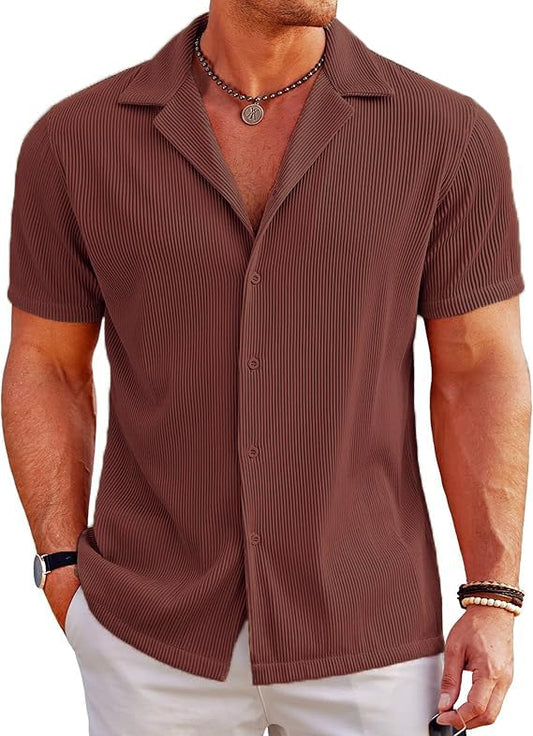 CB-COLEBROOK Mens Casual Button Down Shirts Short Sleeve Regular Fit Fashion Spread Beach Shirts Tops (in, Alpha, L, Regular, B