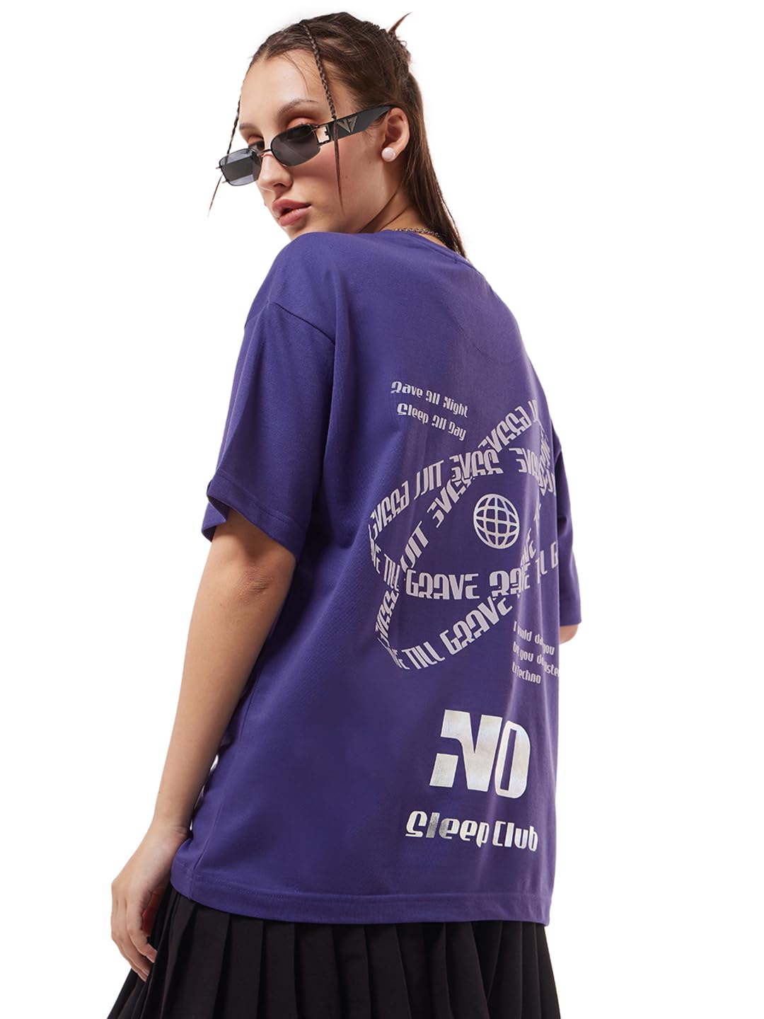 Bewakoof Heavy Duty 1.0 Womens Graphic Print Oversized Fit Half Sleeve Round Neck Terry T-Shirt_637248_Blue_L