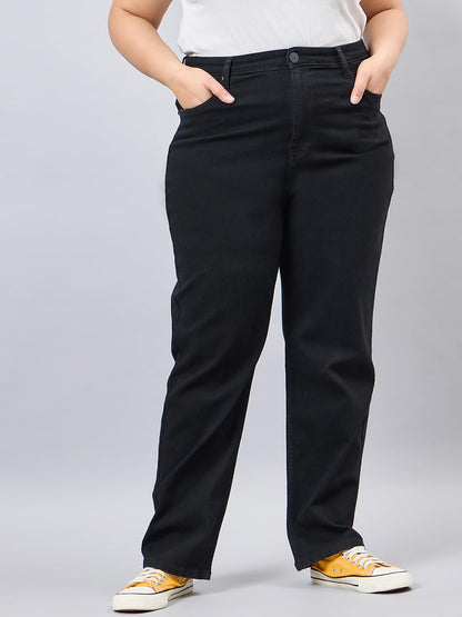 Style Quotient Women Plus Size Black Straight Fit High Rise Stretchable Jeans