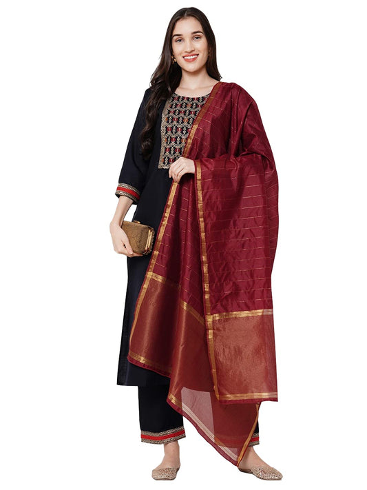 ANNI DESIGNER Womens Cotton Blend Kurta With Palazzo & Dupatta
