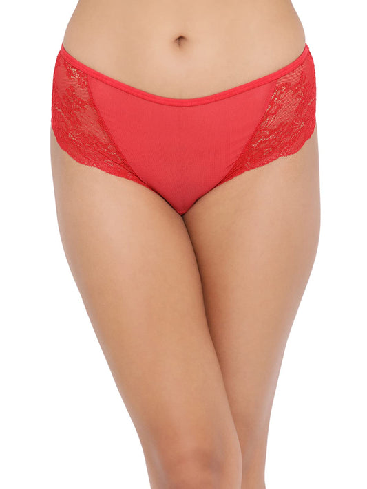 Clovia Womens Lace Regular Hipster Panties (Pack of 1) (PN5102T04M_Red_M)