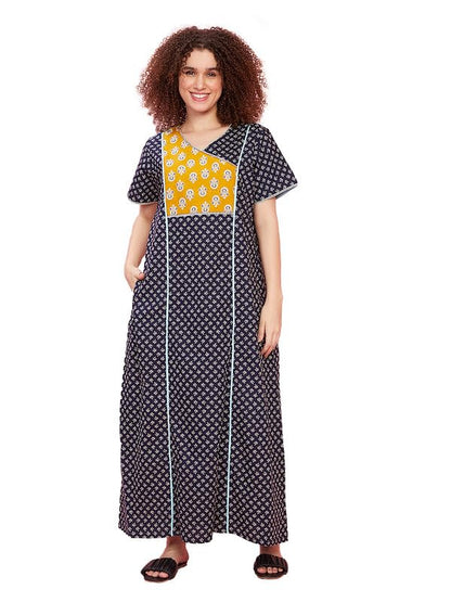 Evolove WomenS 100% Cotton Supersoft With Beautiful Embroidery Long Maxi Night Gown Nighty Dress With Pocket, Most Comfortable