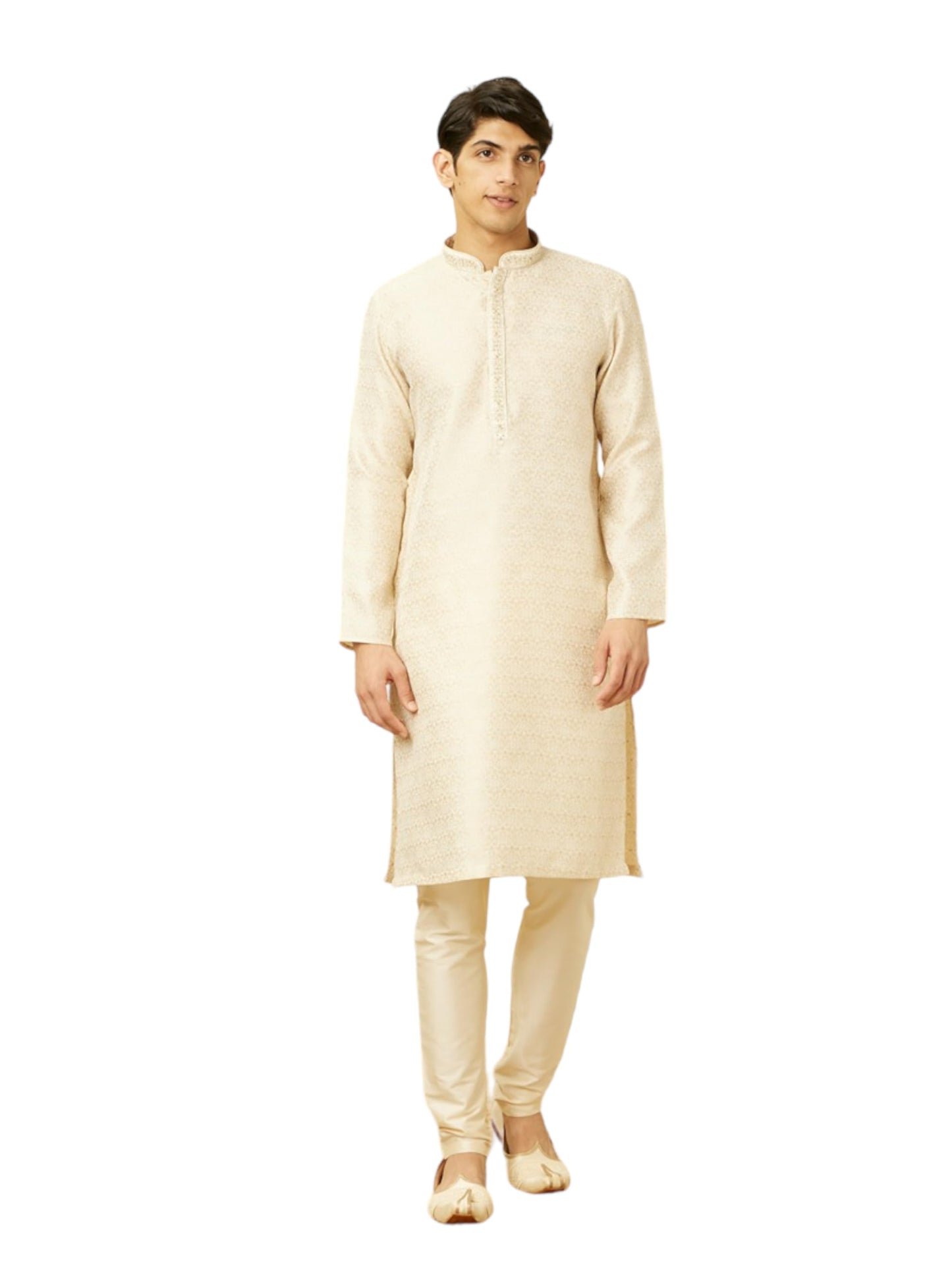 Manyavar Mens Beige Art Silk Kurta Pyjama Set